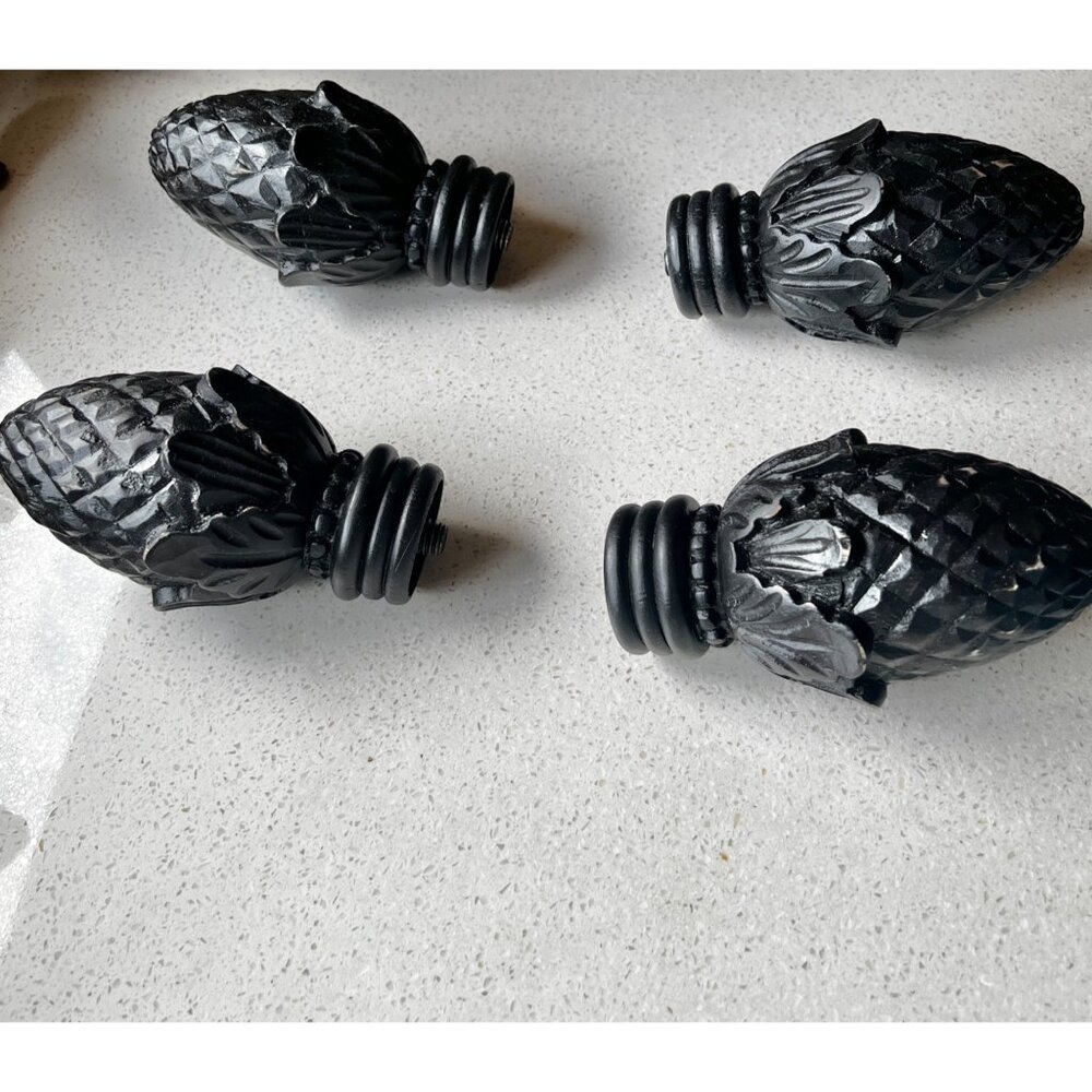 Set Of 4 Black Artichoke Finials For Bed Or Curtain Rods 5.5x3 3/8” D Classical - Picture 11 of 11
